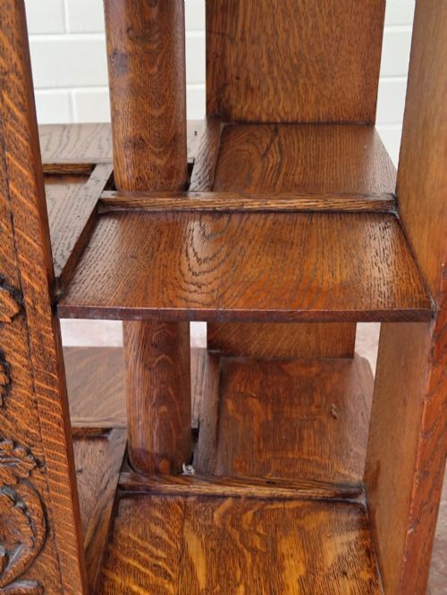 Antique Victorian Carved Golden Oak Revolving Bookcase photo vintage