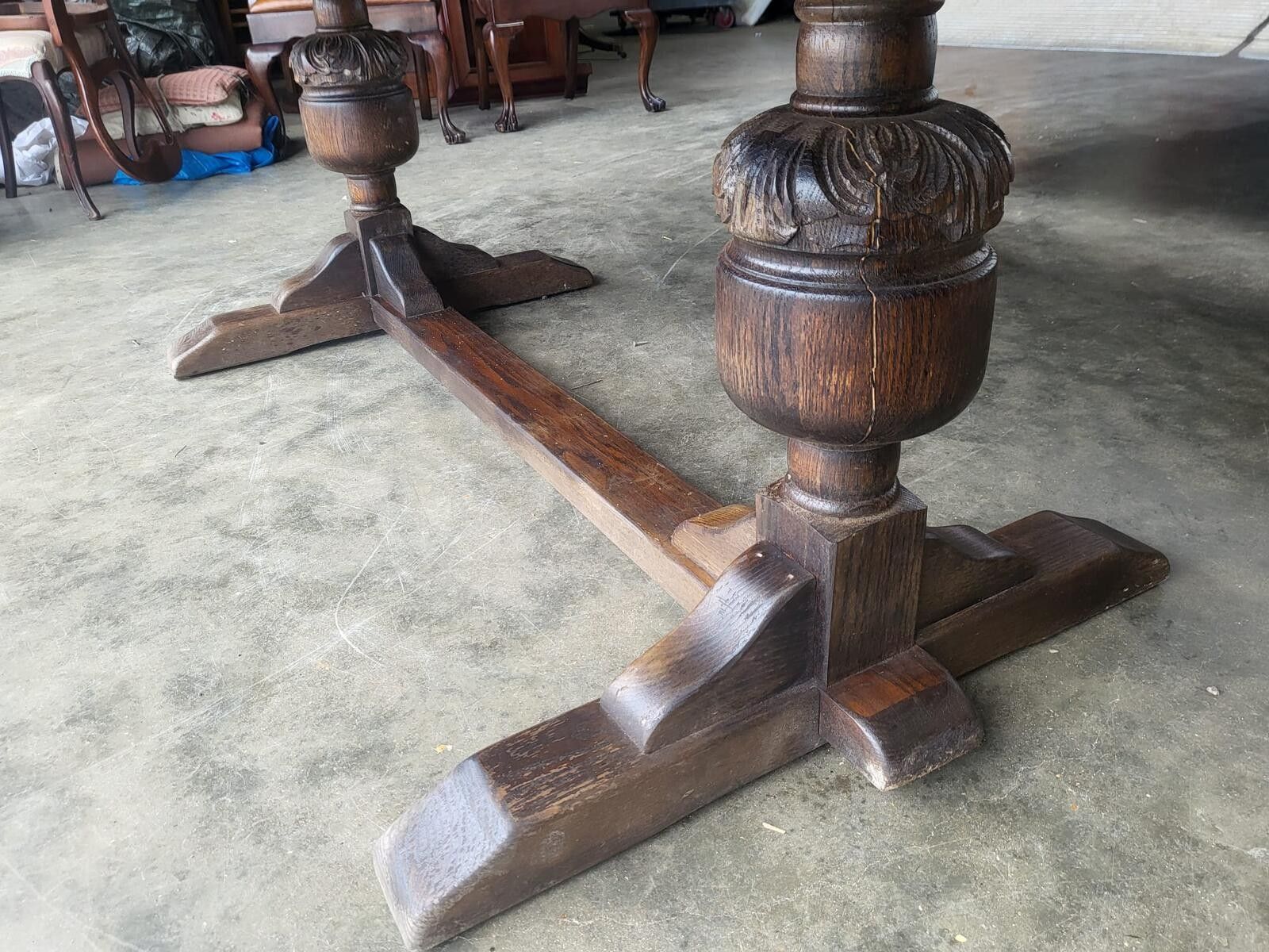 Vintage Dark Oak Large Extending Pedestal Dining Table Seat 12 photo for sale