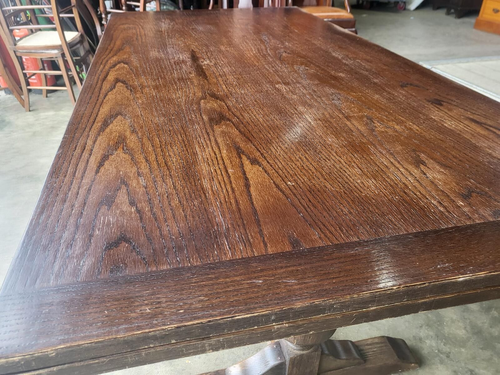 Vintage Dark Oak Large Extending Pedestal Dining Table Seat 12 photo 545.0