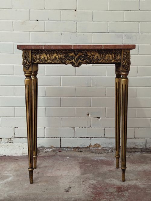 Diminutive Vintage French Giltwood Marble Top Console Side Table photo furniture