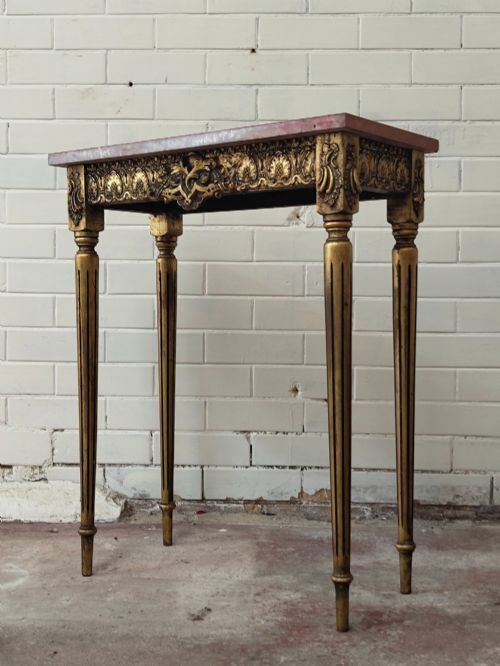 photo vinterior Diminutive Vintage French Giltwood Marble Top Console Side Table
