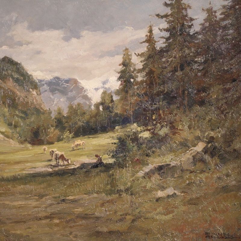 Italiaans landschapsschilderij, gesigneerd Giuseppe Gheduzzi, begin 20e eeuw photo 3450.0