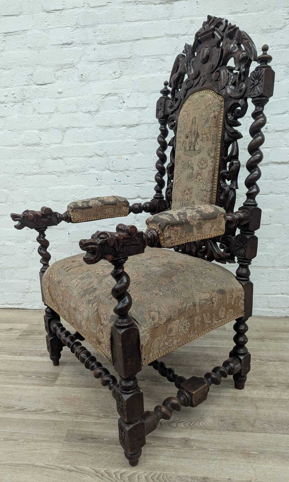 19th Century French Renaissance Carved Oak Armchair photo furniture