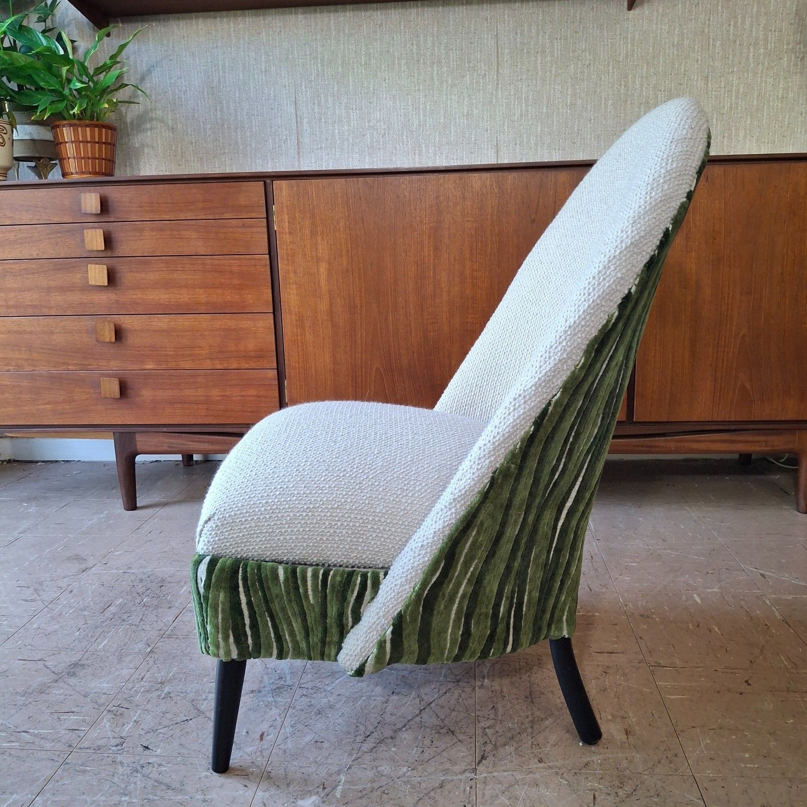 Fab Vintage Reworked Lloyd Loom Chair Stone Boucle & Green H Holland Cut Velvet photo vintage