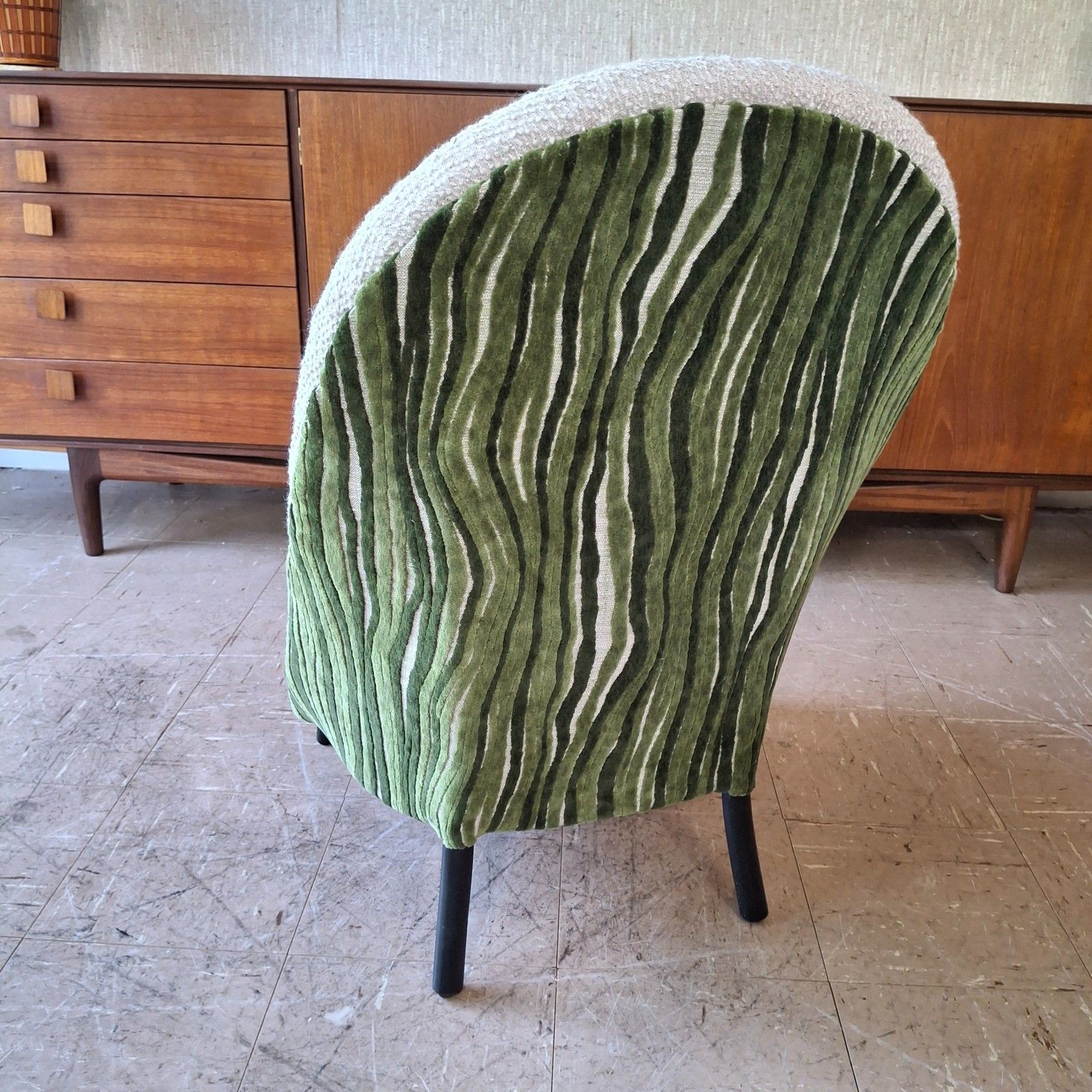 photo furniture Fab Vintage Reworked Lloyd Loom Chair Stone Boucle & Green H Holland Cut Velvet