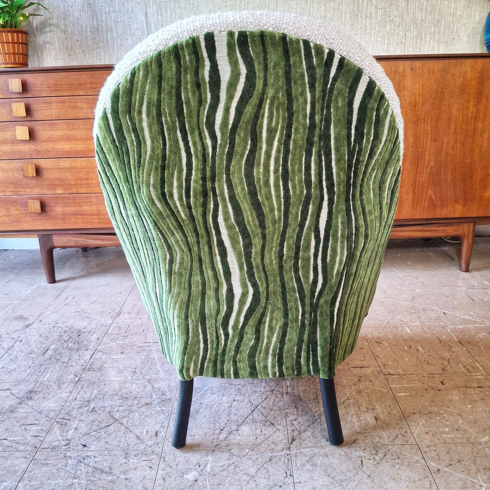 Furniture Fab Vintage Reworked Lloyd Loom Chair Stone Boucle & Green H Holland Cut Velvet photo