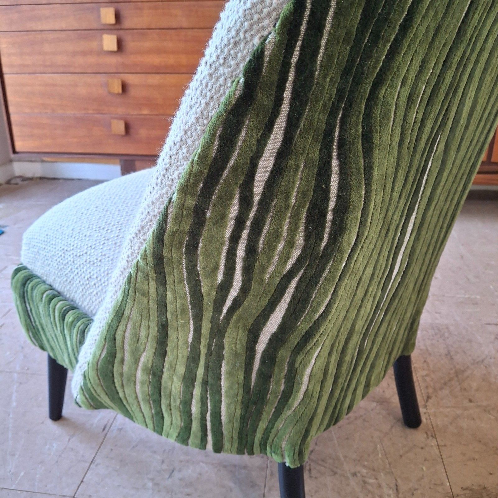 photo buy Fab Vintage Reworked Lloyd Loom Chair Stone Boucle & Green H Holland Cut Velvet