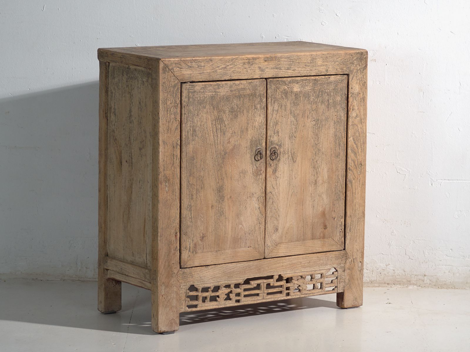 Antique Low Cabinet In Elm With Fretwork Apron – China, Circa 1950