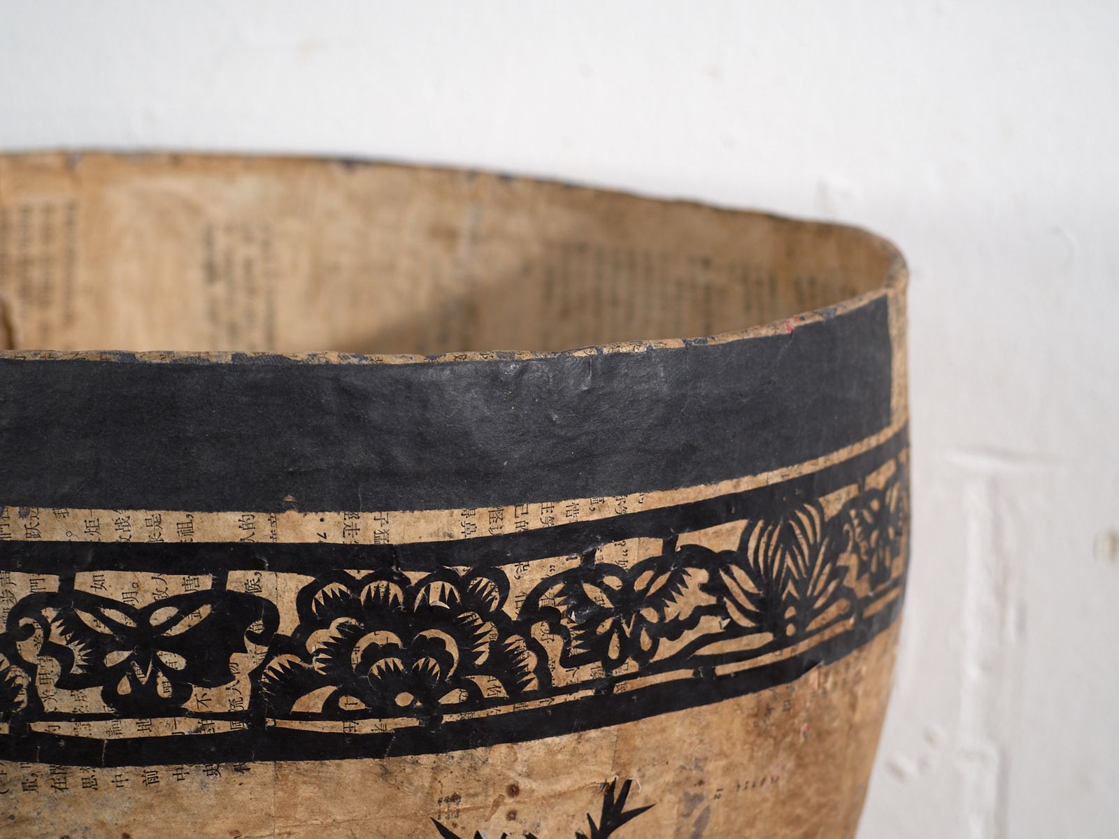 Antique Chinese Papier Mâché Basket With Black Papercuts – China, Circa 1930 photo furniture