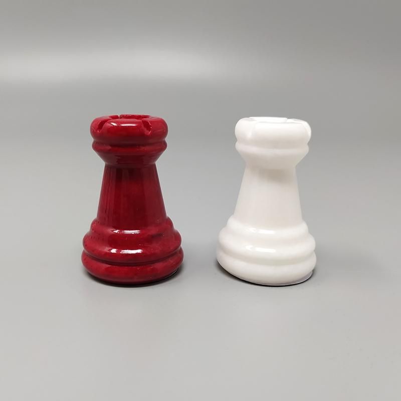 Home Decor 1970s Italian Volterra Alabaster Chess Set – Rare In Red & White. Made In Italy photo
