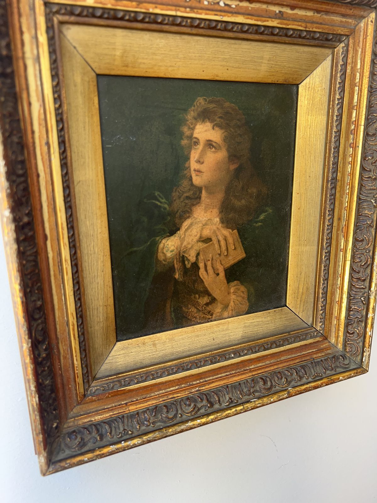 Victorian Framed Portrait Of A Young Lady With Ornate Wooden Frame photo vinterior