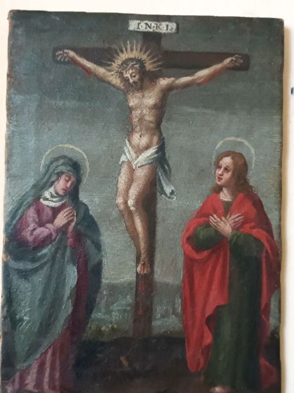 Antique Painting, Oil On Canvas Crucifixion, 18th Century photo buy