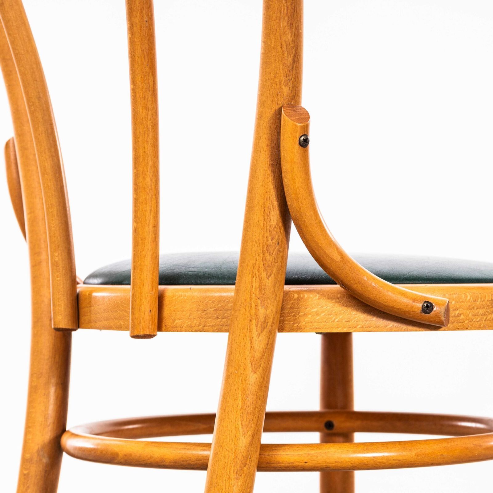 155.0 1970’s Original Blonde Hoopbacks With Green Rexine Upholstered Seat photo