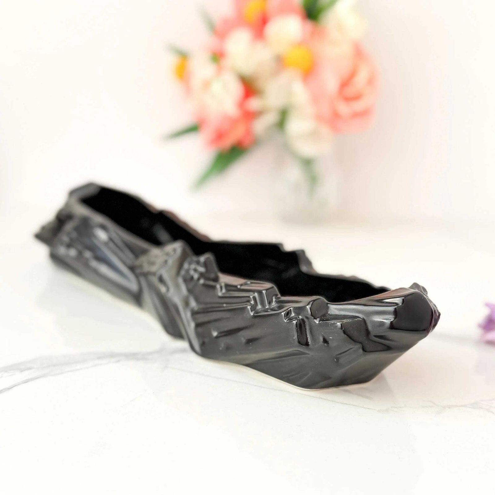 Fulham Pottery Egd Black Mantel Vase Eric Griffiths Geometric Art Deco Planter photo vinterior