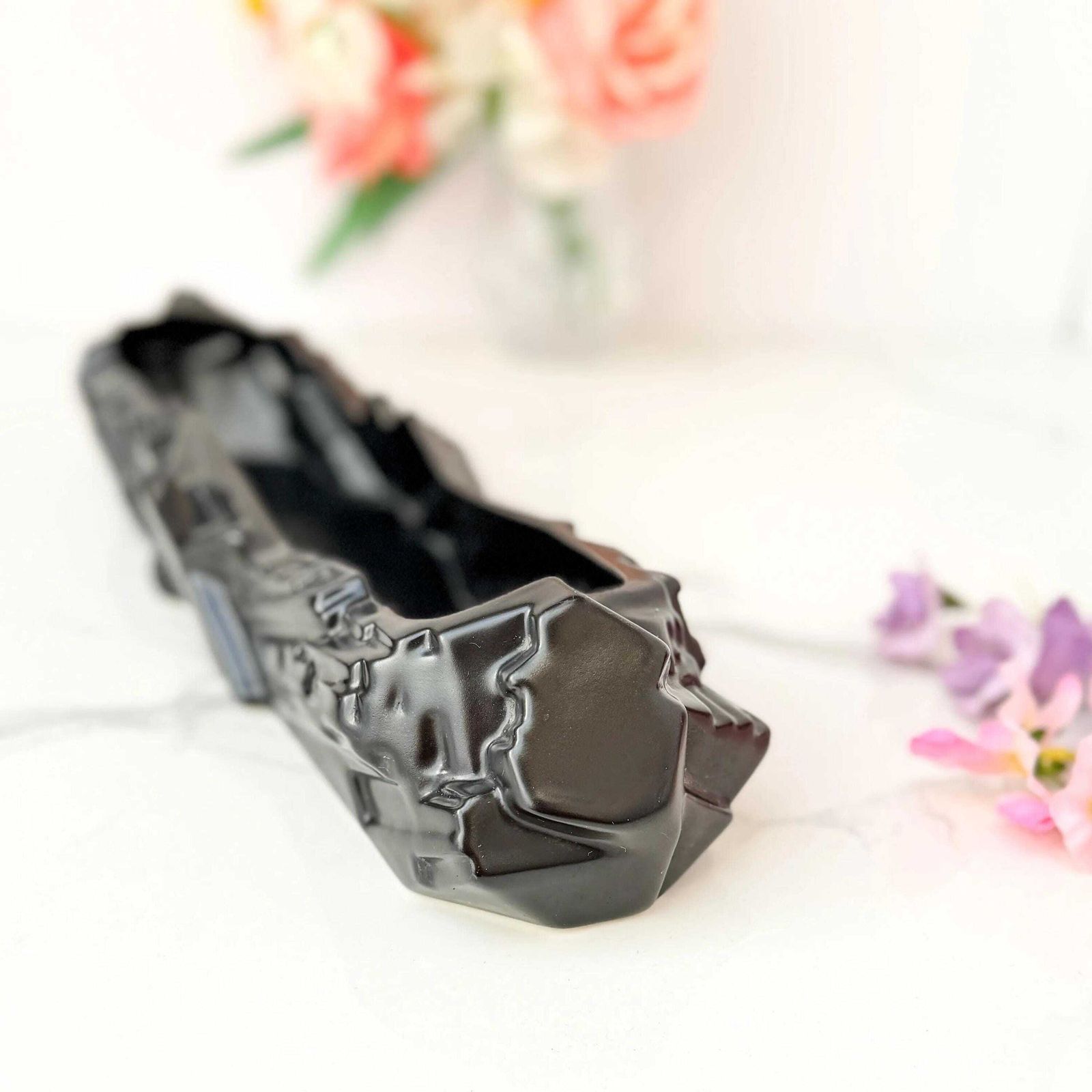 photo furniture Fulham Pottery Egd Black Mantel Vase Eric Griffiths Geometric Art Deco Planter