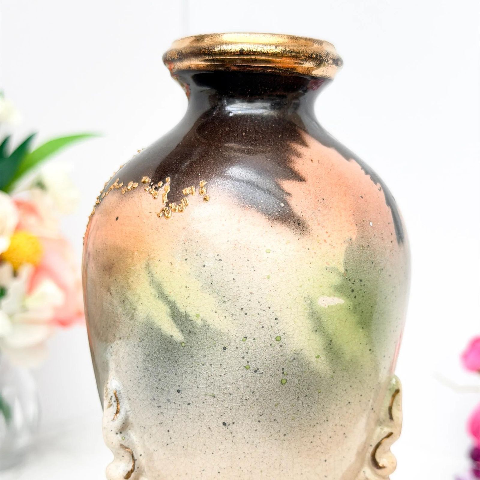 Victorian blush ivory fazantvaas, verguld gescrolld voetstuk, ca. 1895 photo vinterior