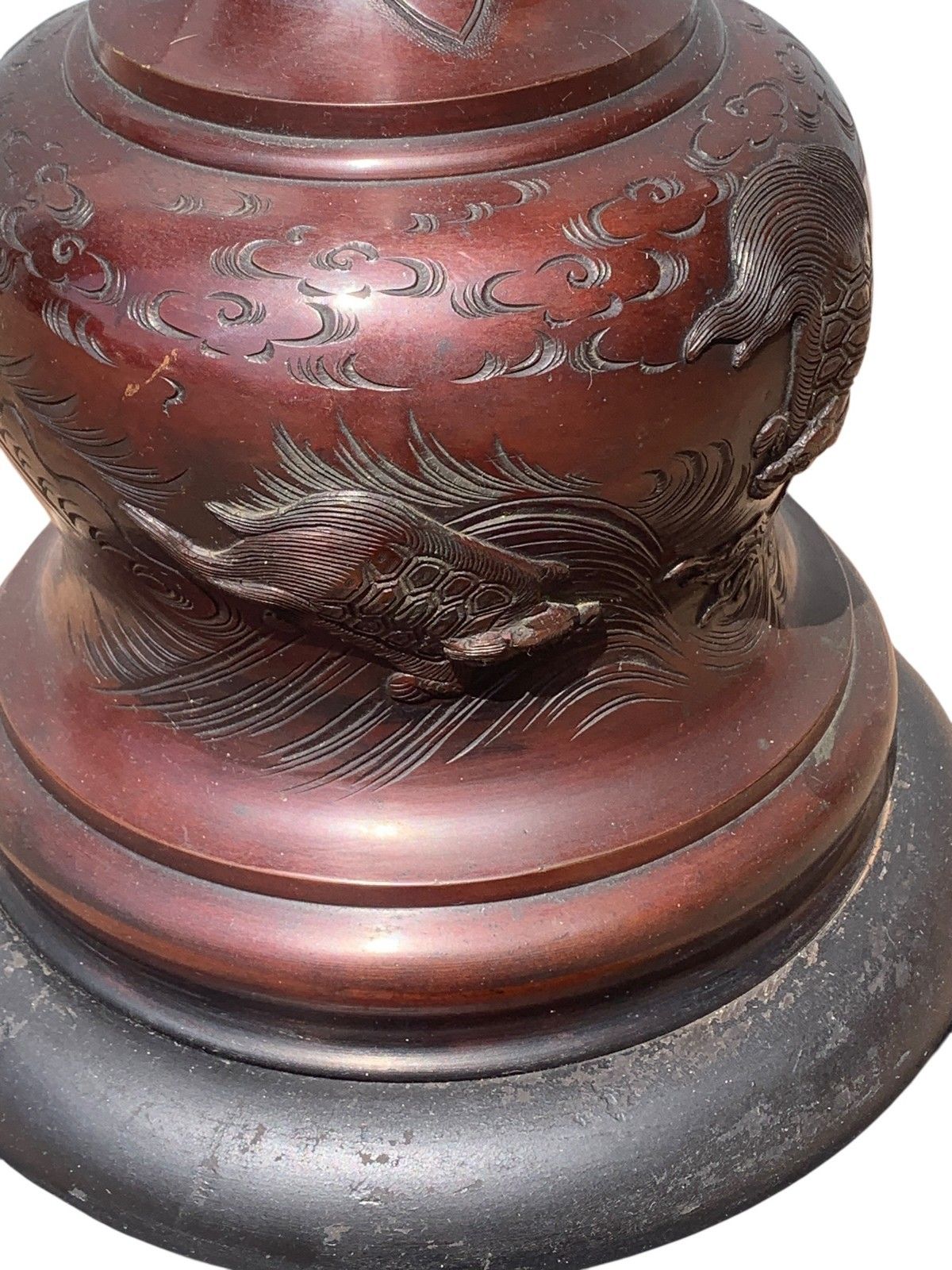 Antique Japanese Meiji Bronze Floor Lamp Base Oriental Dragon Turtle Light C1890 photo 763.0