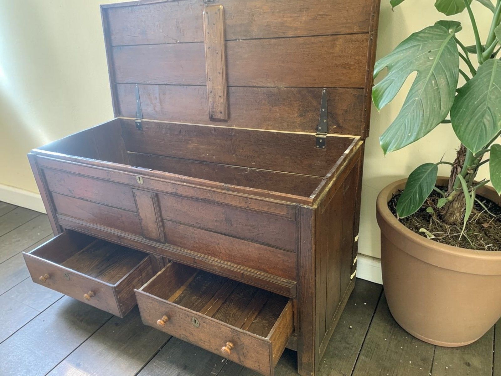 Antique Georgian Oak Mule Chest Blanket Box Drawers Coffee Table Trunk C.1800 photo furniture