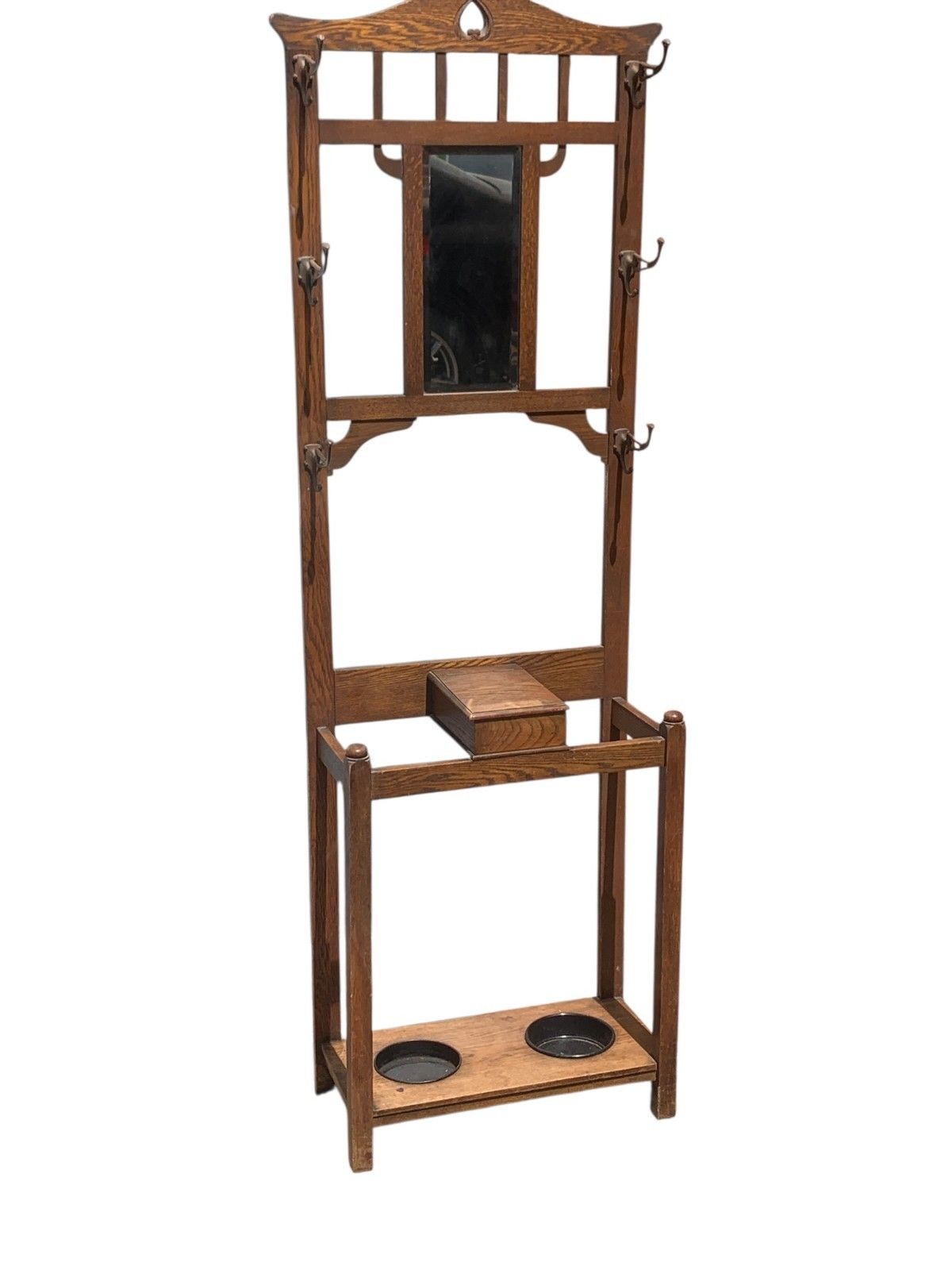Antique Arts & Crafts Tall Oak Hall Stand Edwardian Umbrella Coat Rack  C.1900 photo vintage