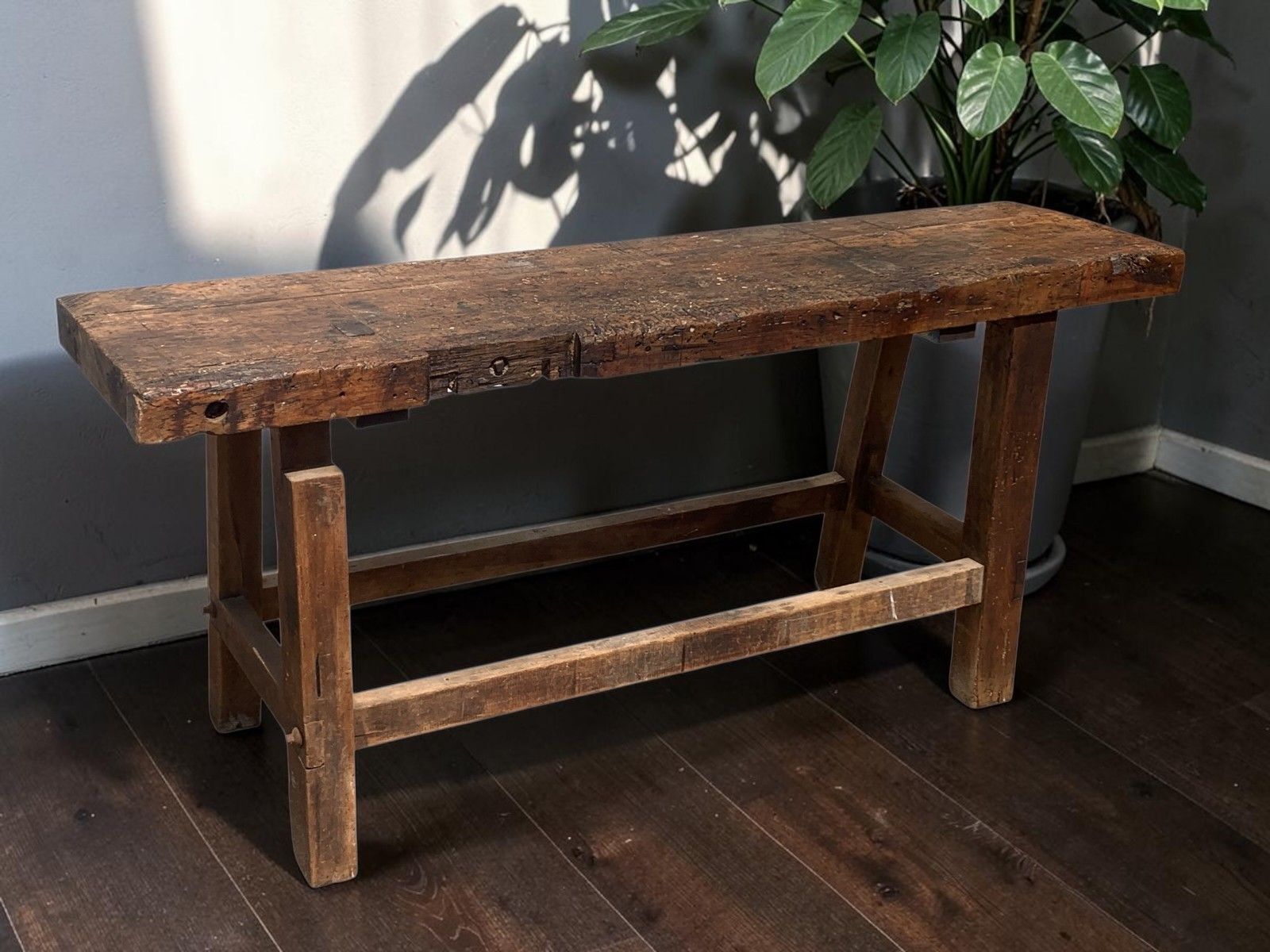 Vintage Industrial Timber Workbench Coffee Table Rustic Carpenter Bench Console