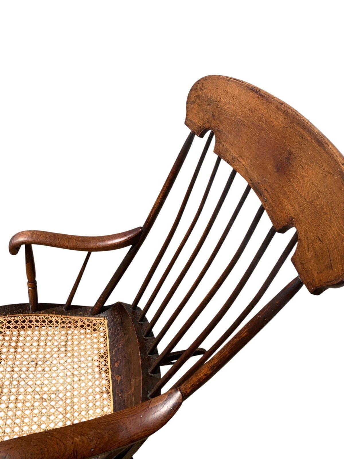 Furniture Antique Boston Rocker Chair & Matching Footstool C.1880 Victorian Windsor Cane photo