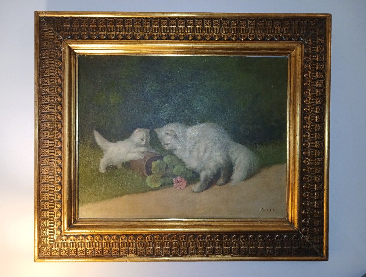 Painting On Canvas Depicting A Kitten And A Persian Cat photo buy