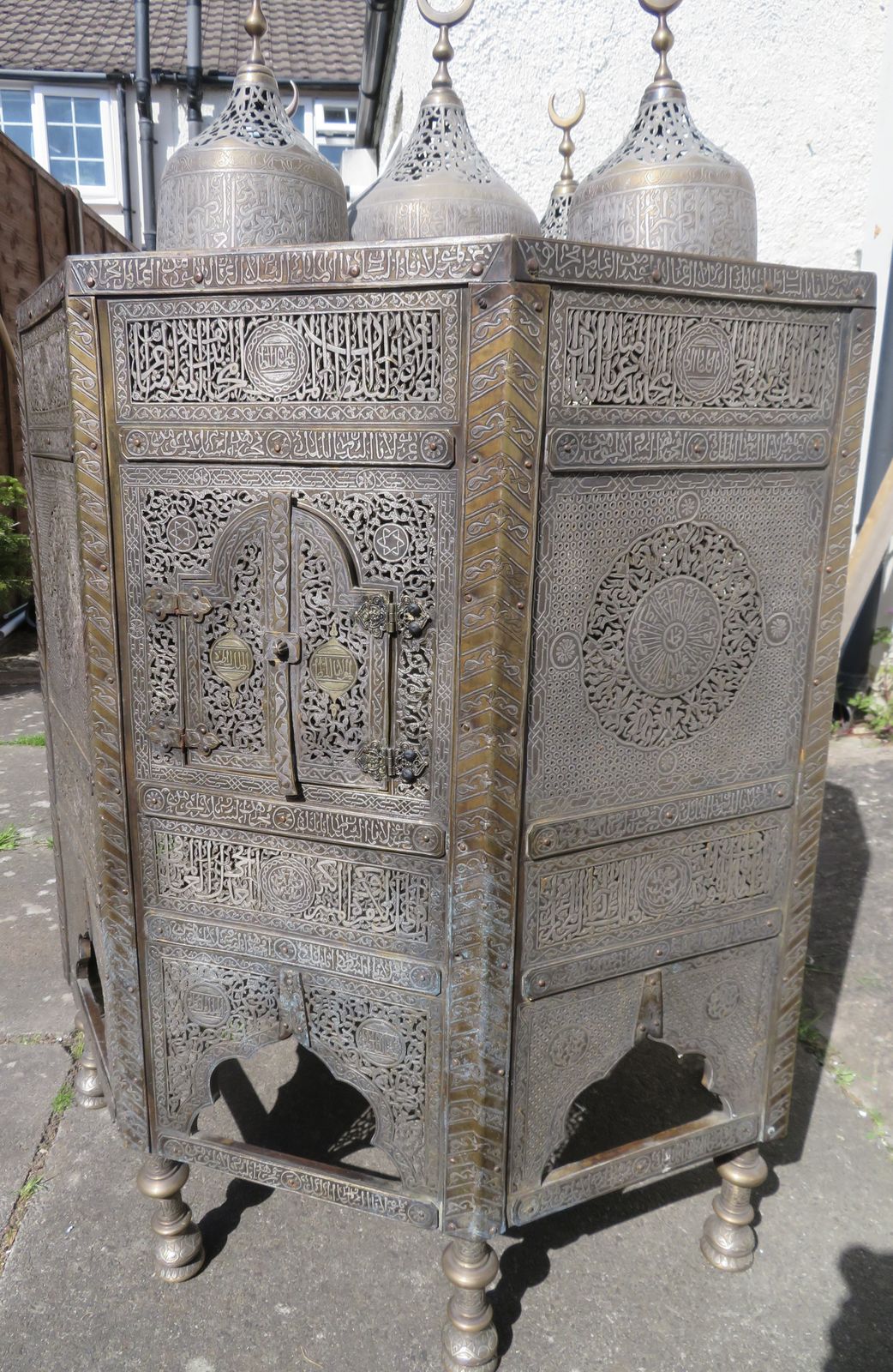 Huge Cairoware Silver & Gold Inlaid Quran Stand Kursi. Orientalist Occasional Table. photo 9375.0