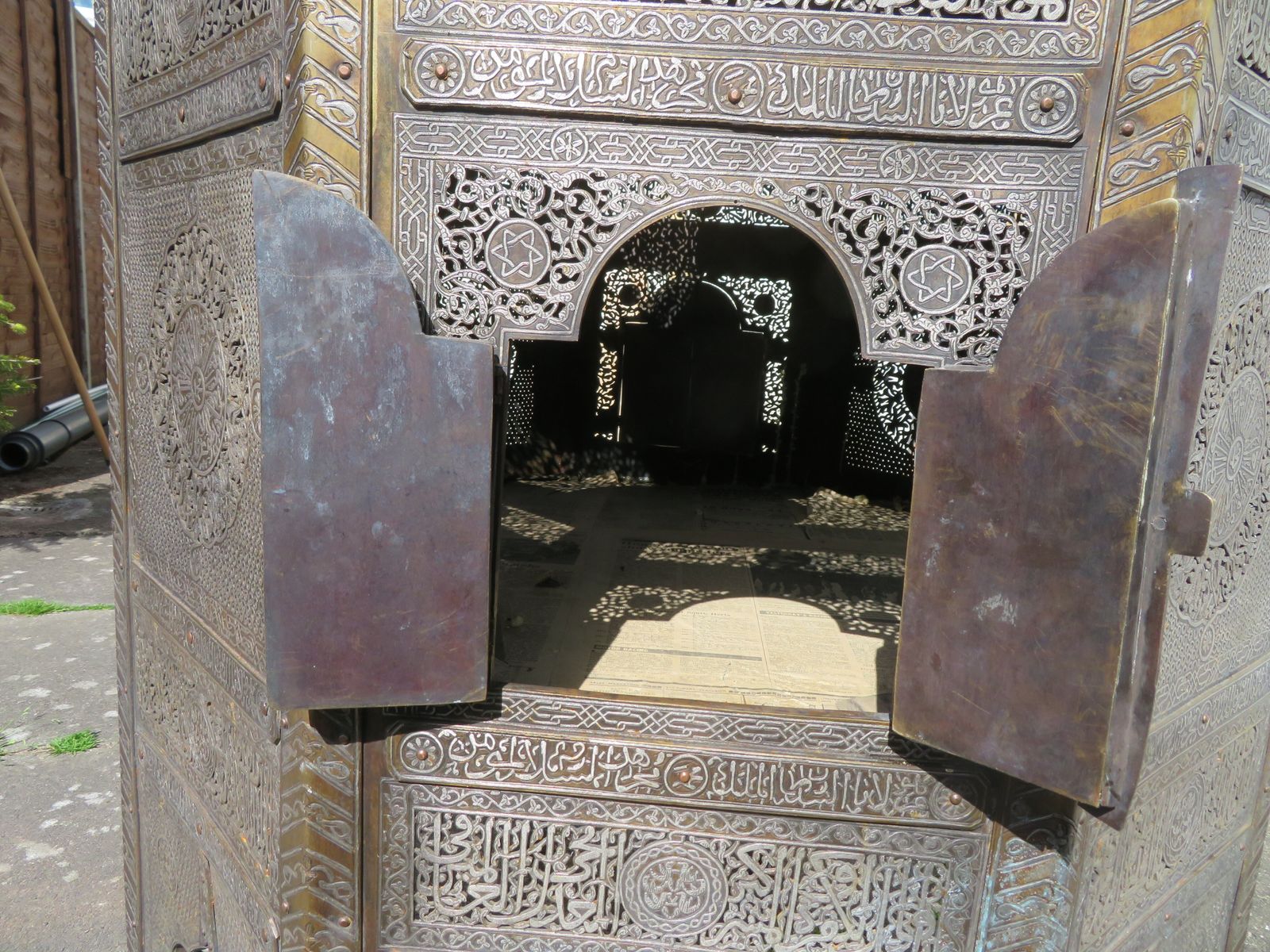 Huge Cairoware Silver & Gold Inlaid Quran Stand Kursi. Orientalist Occasional Table. photo buy
