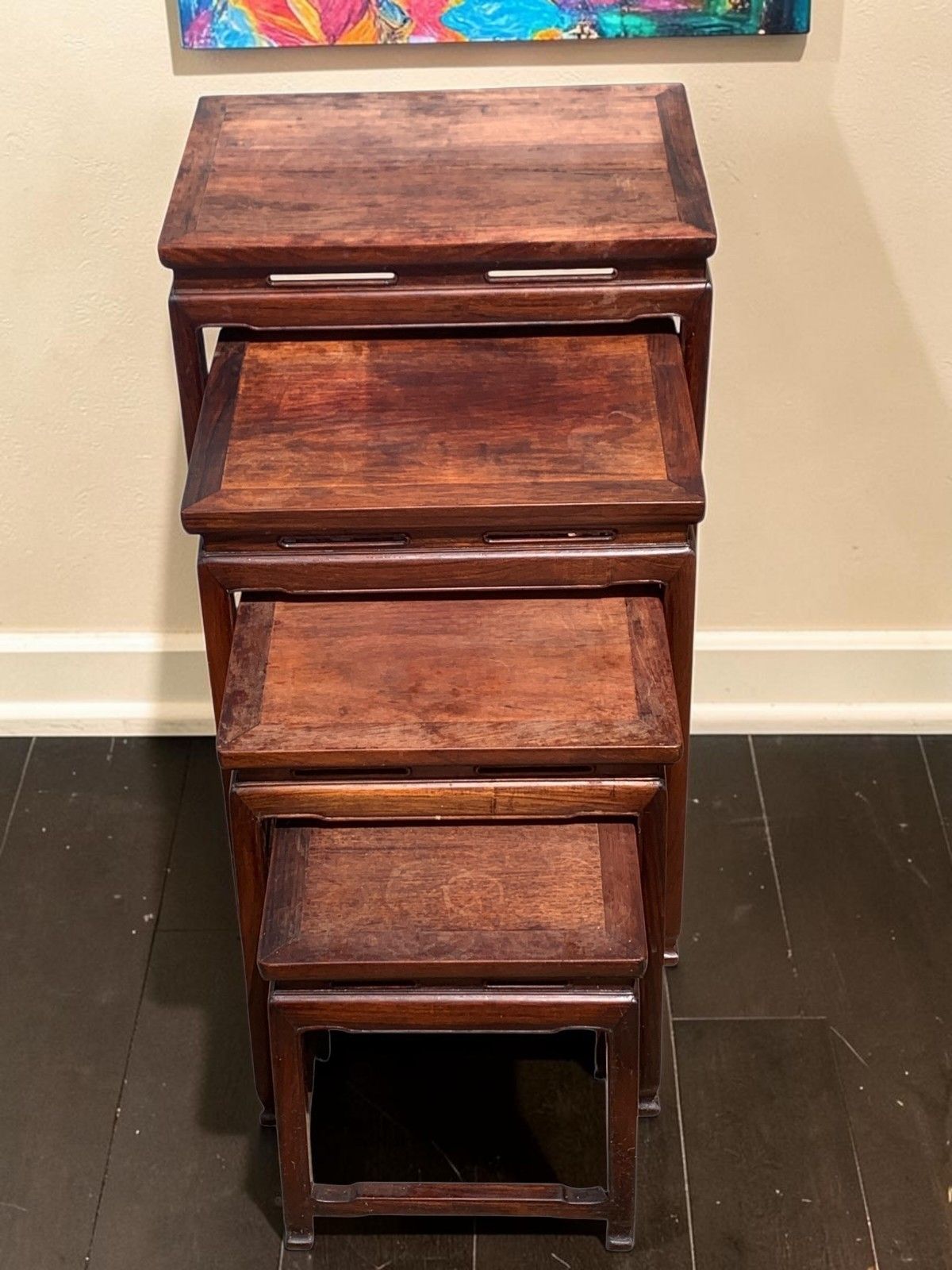 photo buy Antique Chinese Qing Dynasty (Tongzhi 1856 1875) Nest Of Four Hardwood Tables