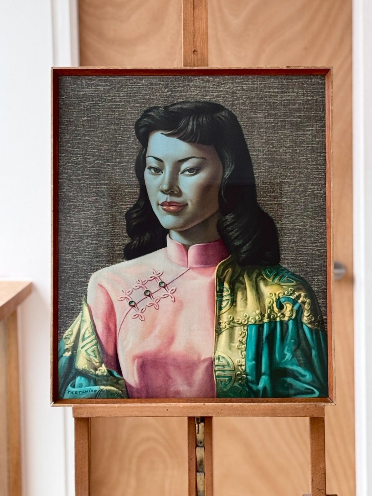 1950s Vintage Tretchikoff Miss Wong Glazed Teak Framed Print, Great Colours photo for sale