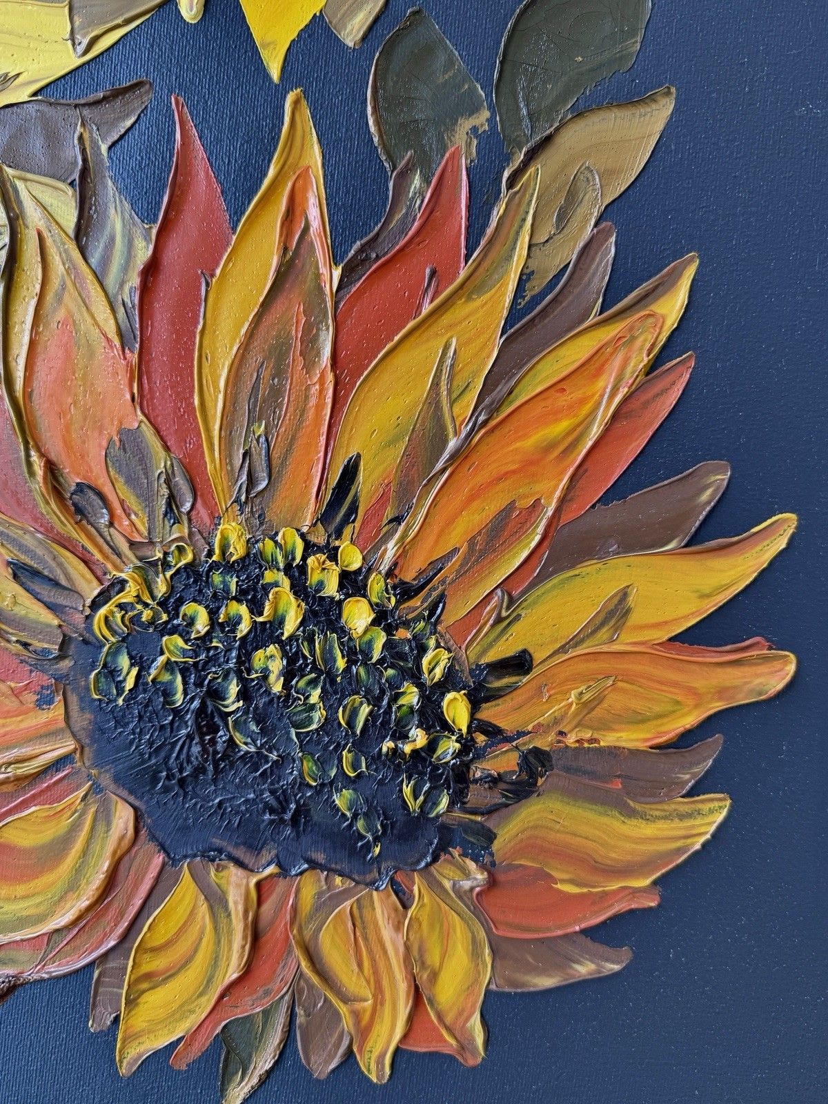 Late 20th Century Impasto Oil Painting Of Sunflowers, Signed Ross photo vintage