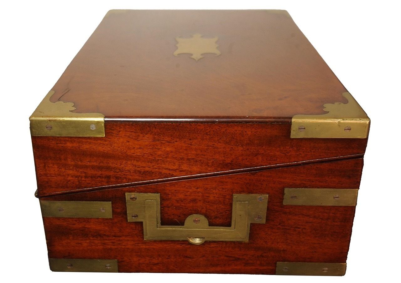 Exquisite Georgian Hand Crafted Thompson Writing Slope With Red Tooled Leather Made By Esteemed Maker Tompson Featuring Royal Warrant photo furniture