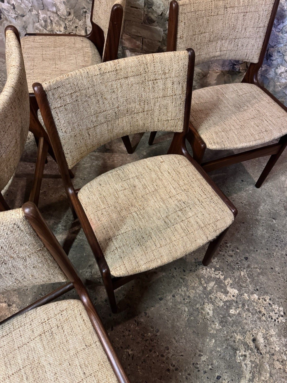 595.0 🚛 Vintage Mid Century Set Of 6 Erik Buch Danish Teak Dining Chairs Model 38 photo