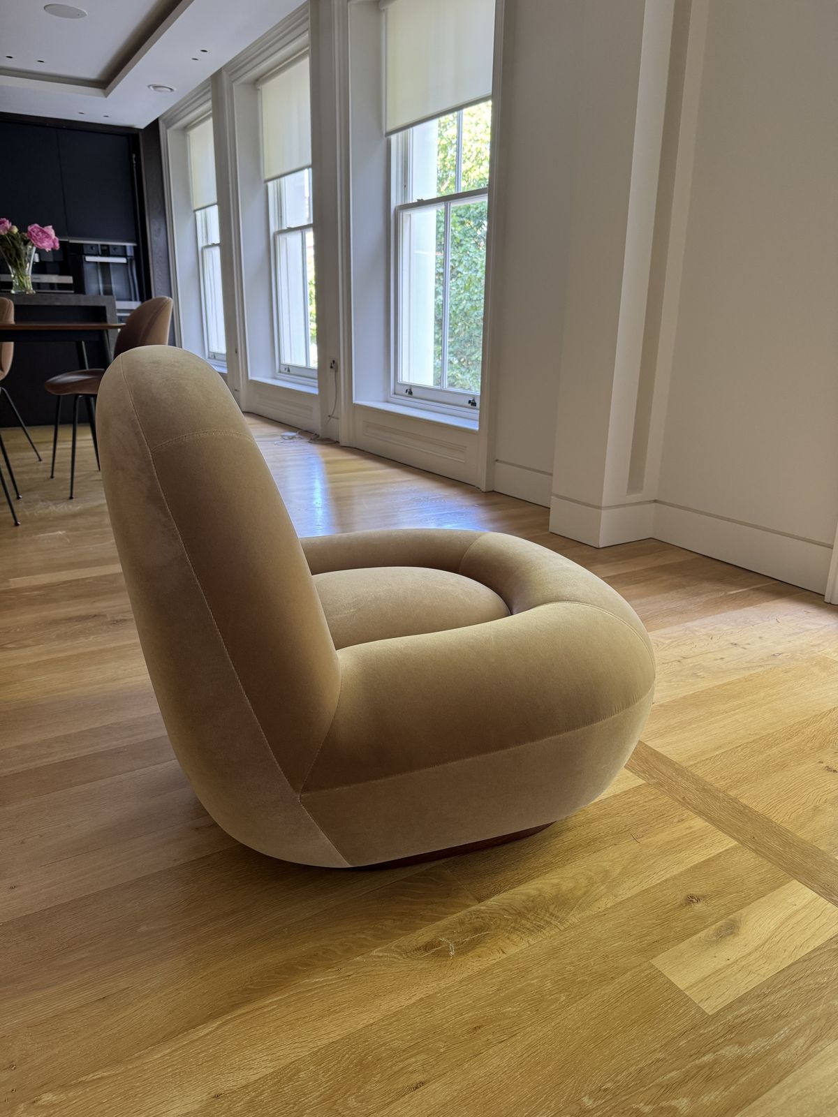 Six The Residence Velvet Lounge Chair With Walnut Plinth photo furniture