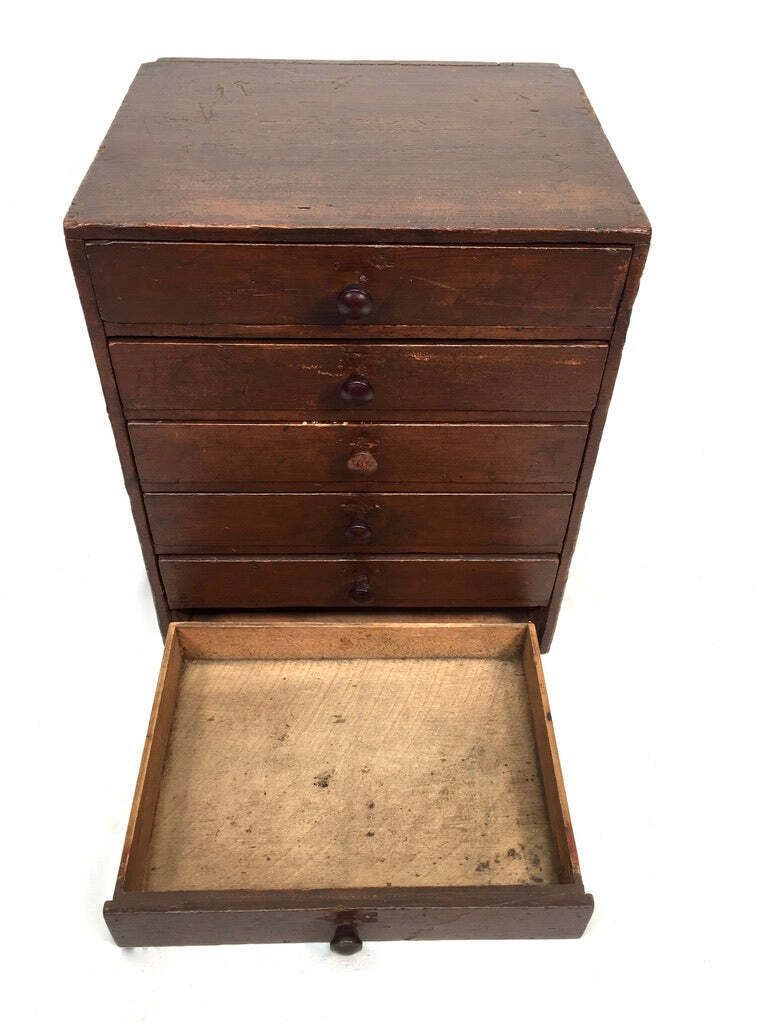 Antique Tabletop Wooden Chest Of Collectors Drawers / Storage Box / Cabinet photo vinterior