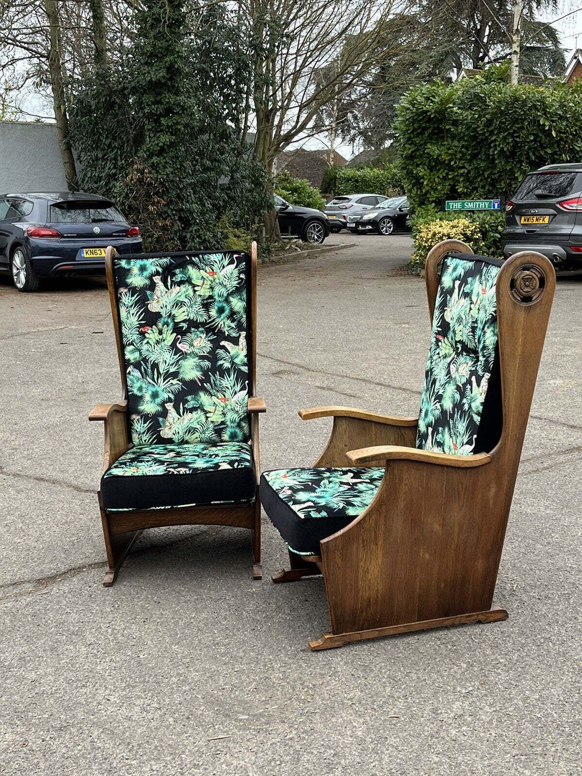 photo vinterior Pair Of Oak Mid Century Lounge Armchairs