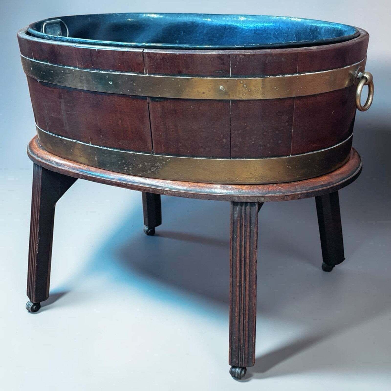 Georgian Mahogany Brass Banded Lift Off Wine Cooler On Stand photo furniture