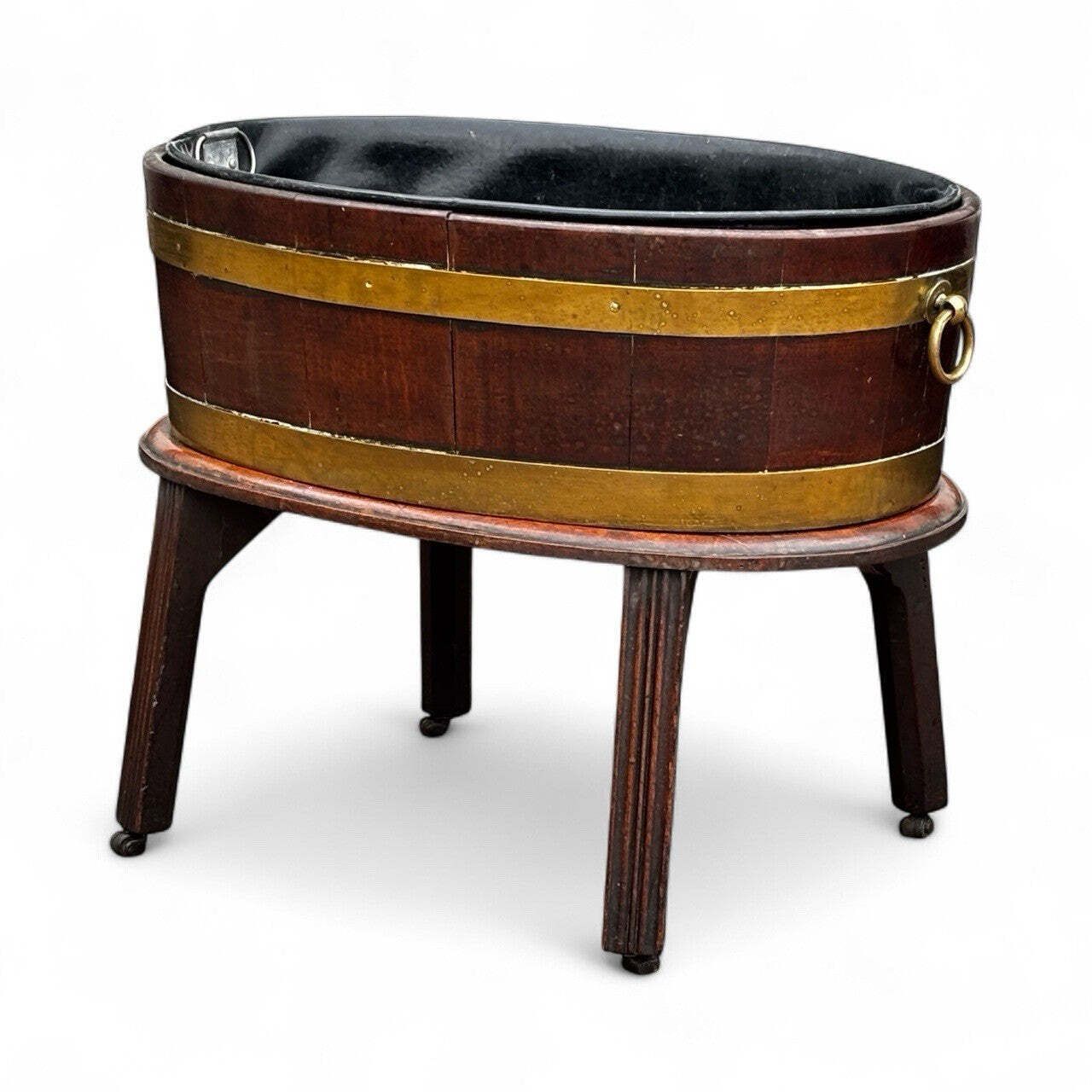 Georgian Mahogany Brass Banded Lift Off Wine Cooler On Stand