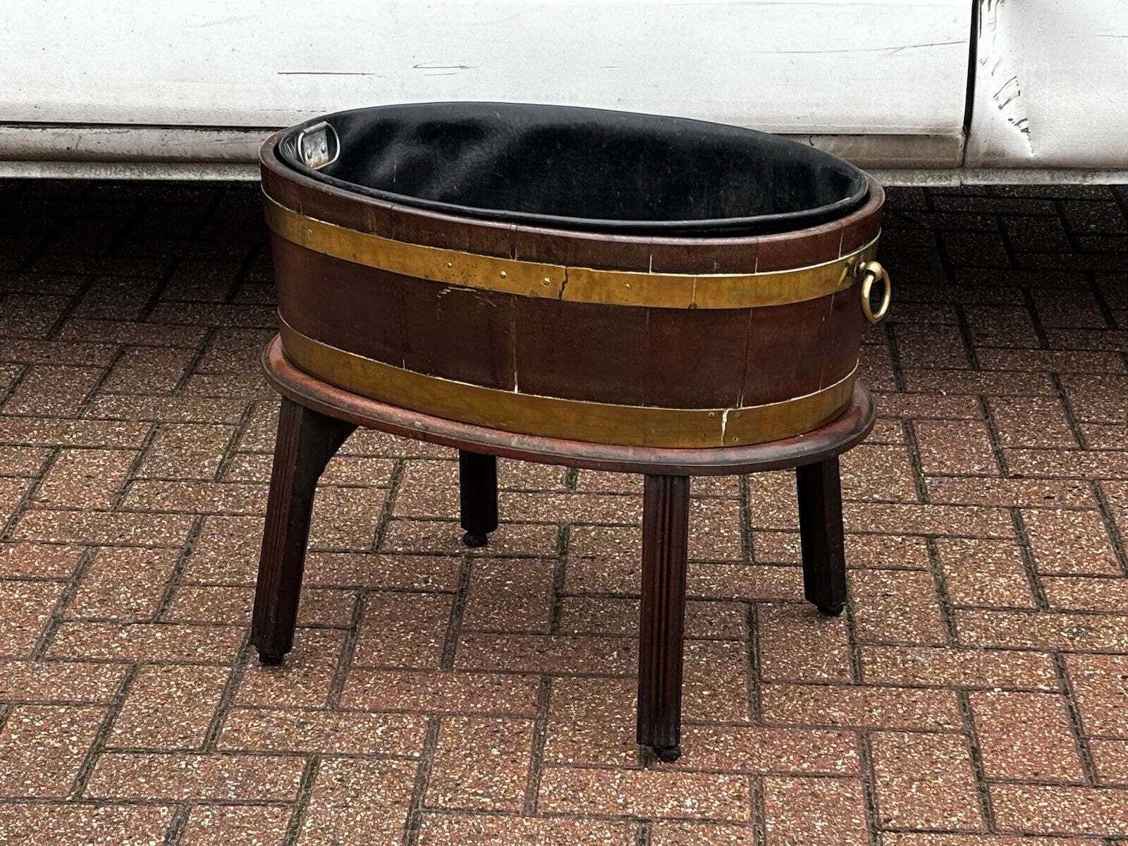 Georgian Mahogany Brass Banded Lift Off Wine Cooler On Stand photo buy