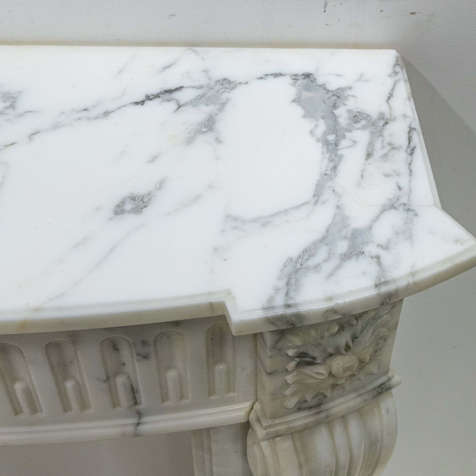 photo for sale Antique 19th Century Arabescato Marble Louis XVI Style Fireplace Surround