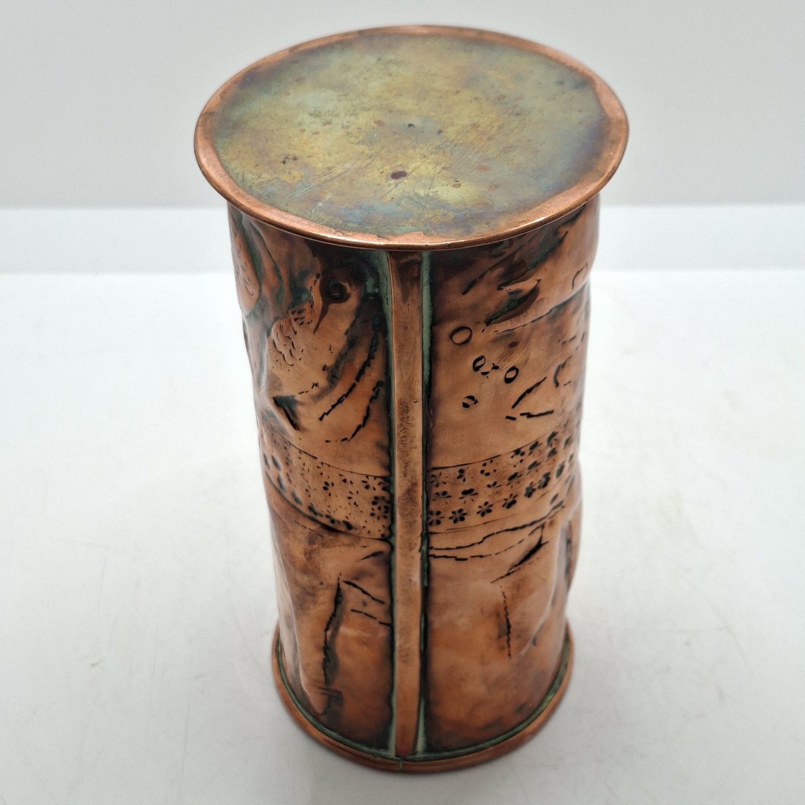 Home Decor Newlyn Copper Vase Arts And Crafts Repousse Fish Boats Lighthouse Antique photo
