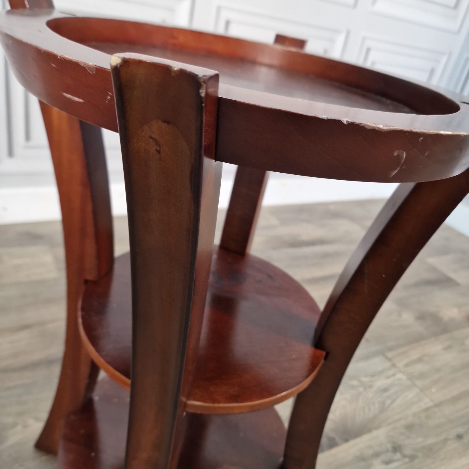 Vintage Round Side Table Mahogany Effect Tiered Occasional Plant Stand Retro photo 60.0