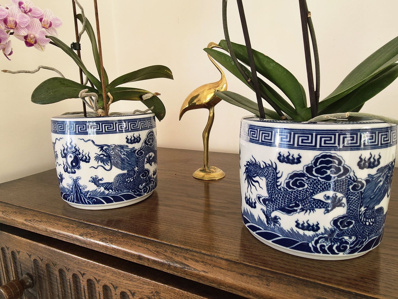 Pair Of Blue & White Bat Trang Vietnamese Dragon Plant Pots photo furniture