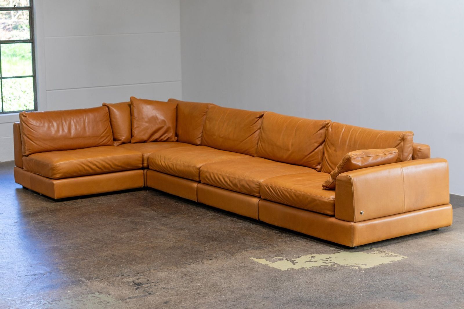 Furniture Vintage Corner Sofa In Natuzzi Cognac Leather, Italy, 2004, Set Of 5 photo