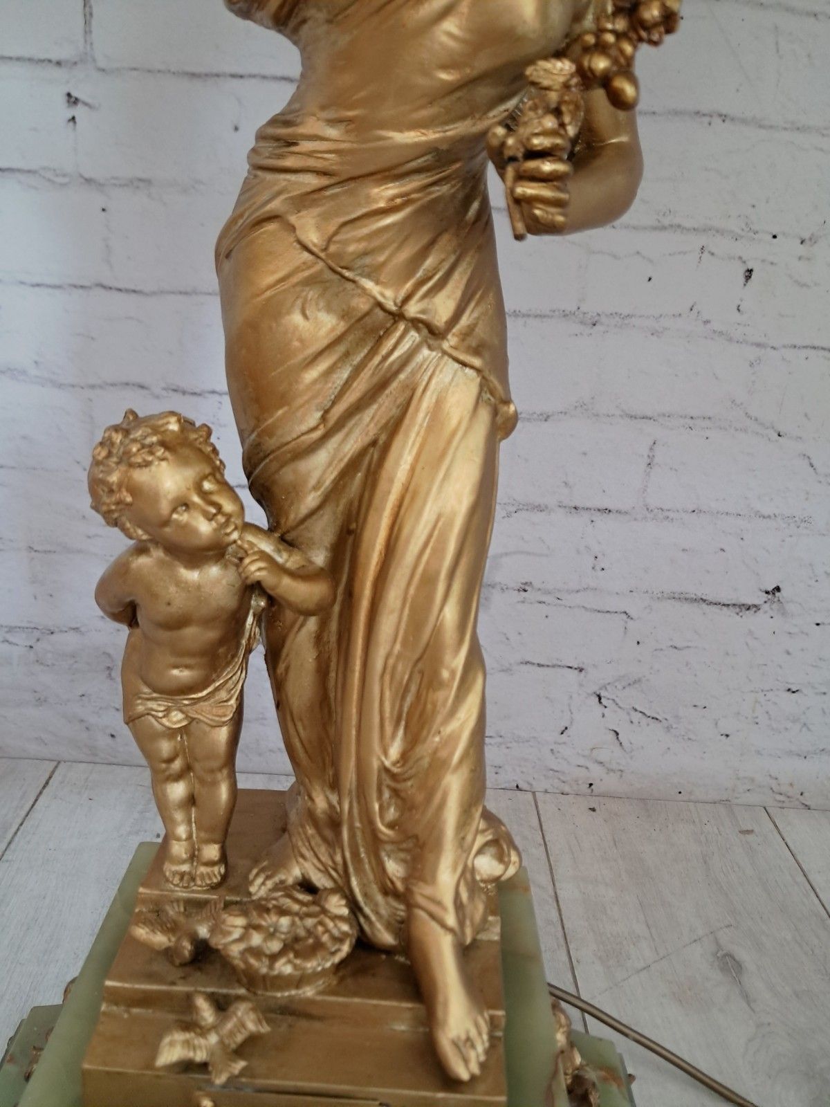 Antique French Gold Gilt  Sculpture Lady Lamp And Marble Clock Lavergne 1890 photo buy