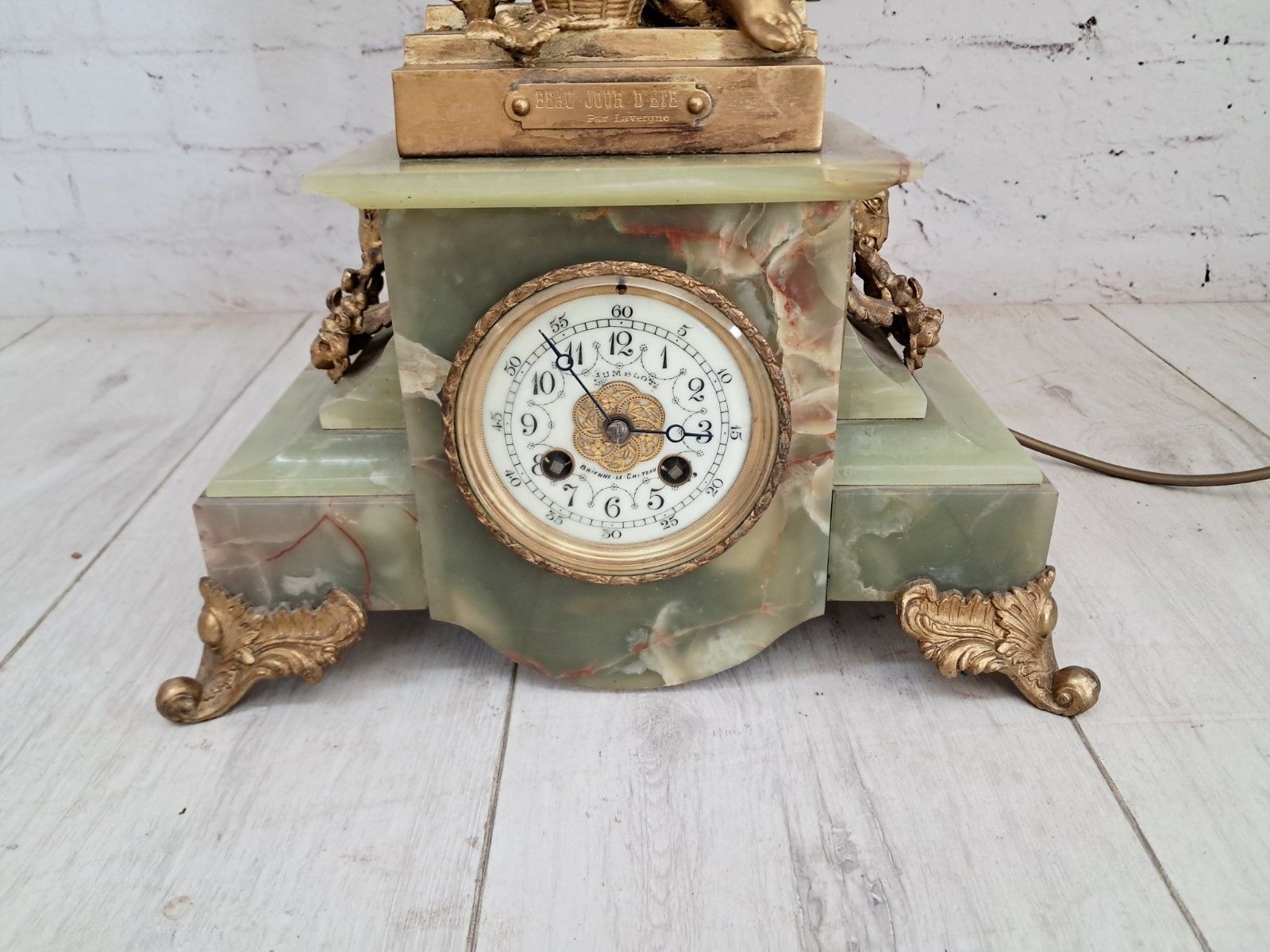 photo for sale Antique French Gold Gilt  Sculpture Lady Lamp And Marble Clock Lavergne 1890