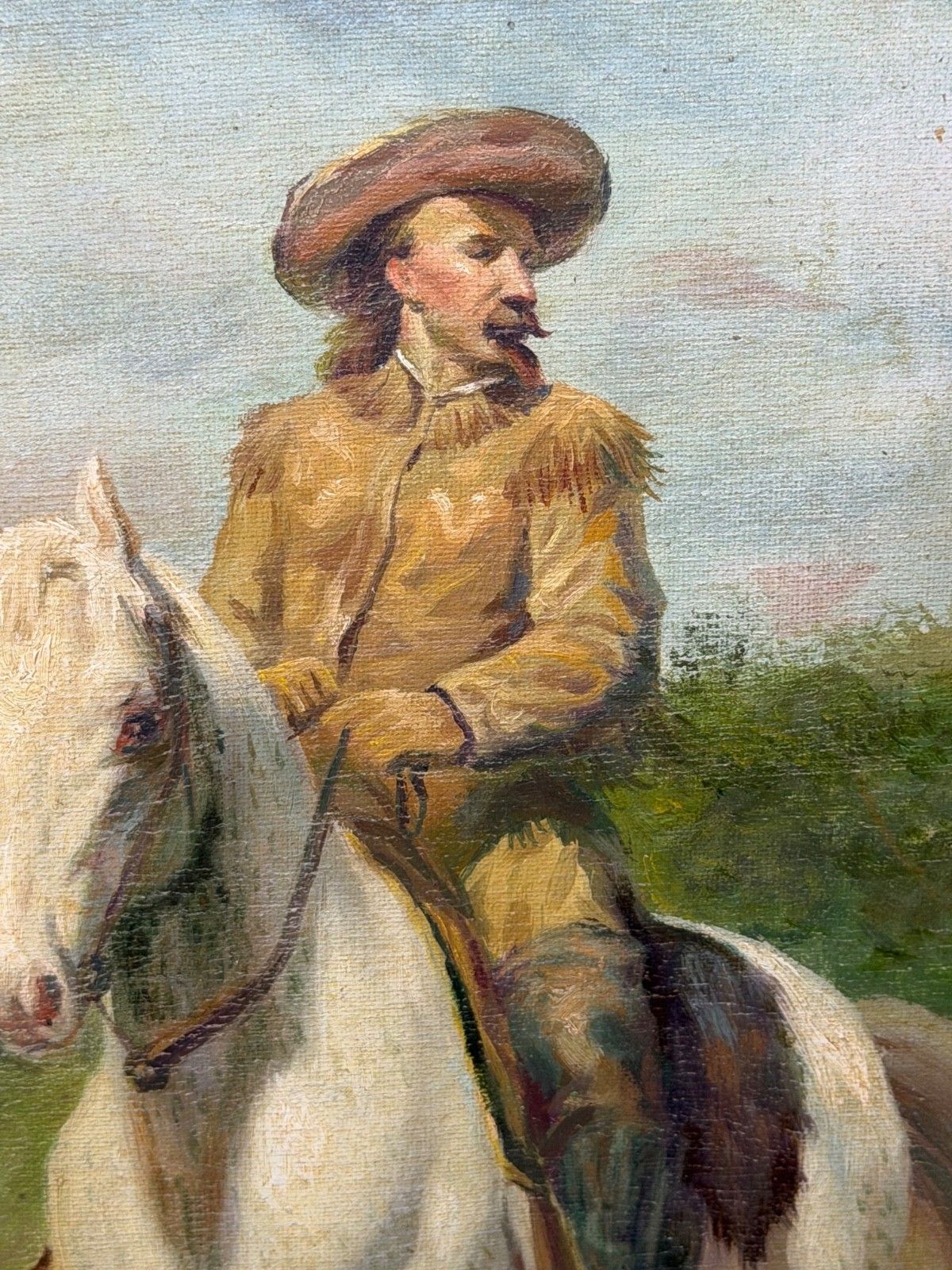 Oil Painting Portrait Of Wild West Buffalo Bill On Grey Horseback After Rosa Bonheur photo Art