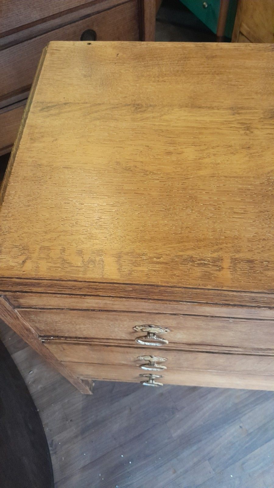 photo for sale Vintage Solid Light Oak Chest Of 3 Graduated Drawers, Washstand