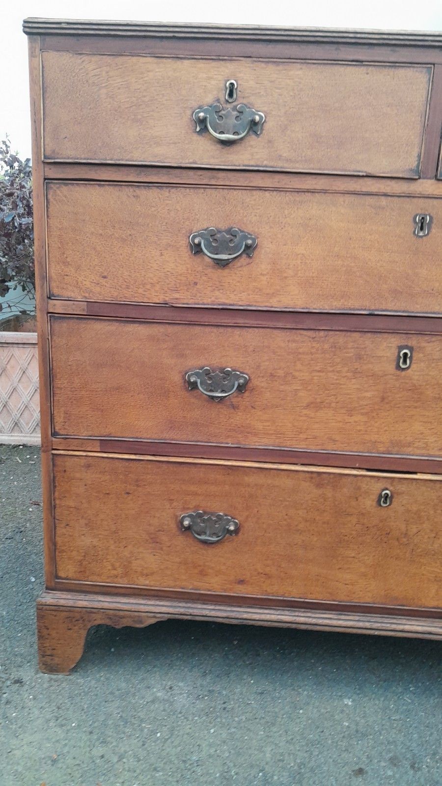 Antique Georgian Solid Oak Chest Of 5 Drawers With Original Handles photo for sale