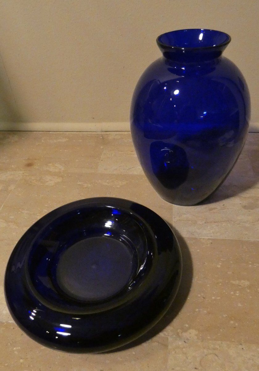 Cobalt Blue Vase And Ashtray By Carlo Moretti, 1990s, Set Of 2 photo furniture